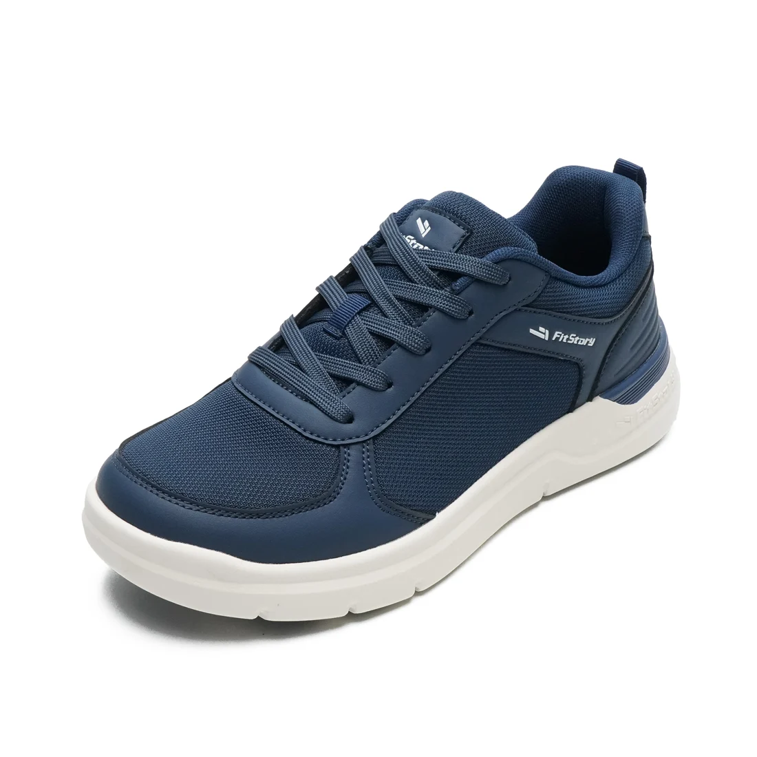 Scarpa FitStory blu navy vista dall’alto, con lacci e punta ampia arrotondata